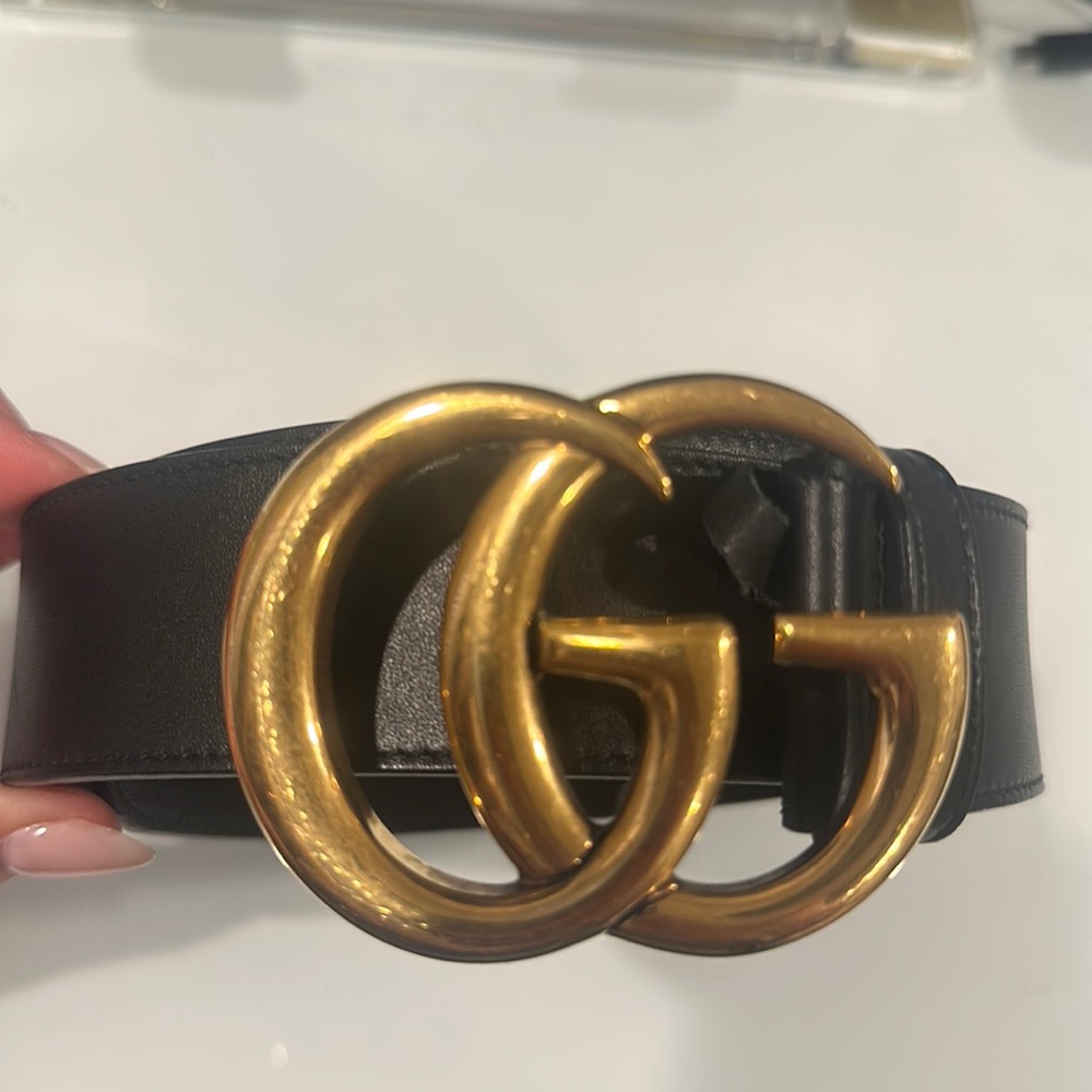 Gucci Leather Marmont GG Belt- 95 black leather gold hardware